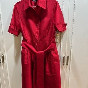 Tahari Red Midi silk Shirt Dress